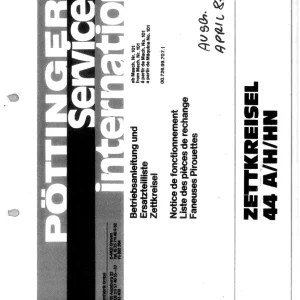 Pottinger Zettkreisel 44 A H Hn 1987 Parts Manual