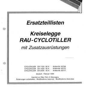 Rau Cyclotiller Ch1125 Ck1425 Ch2030 2030 Parts Manual