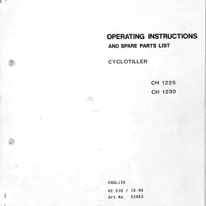 Rau Cyclotiller Ch1225 Ch1230 Parts Manual