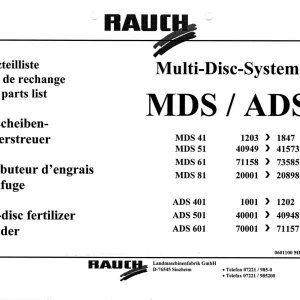 Rauch Mds 41 51 61 81 Ads 401 501 601 Parts Manual