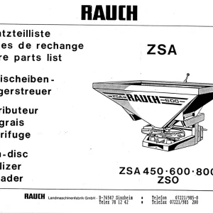 Rauch Zsa 450 600 800 Zso Parts Manual
