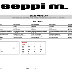 Seppi Multiforst 2008 Parts Manual