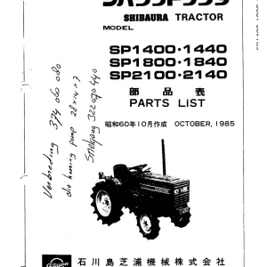 Shibaura Sp1400 Sp1440 Sp1800 Sp1840 Sp2100 Sp2140 1985 Parts Manual