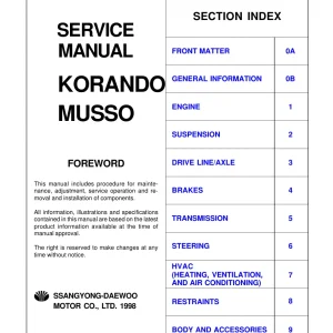 SsangYong Musso 1998 1998 Service Manual