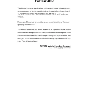 Toyota 7B10 30 7Fbj35 1999 Service Manual