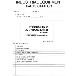 Toyota 7Fbcu 35 45 55 Parts Manual