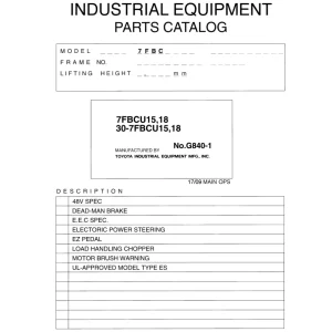 Toyota 7Fbcu15 18 2007 Parts Manual