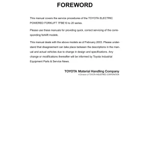 Toyota 7Fbe10 20 2005 Service Manual