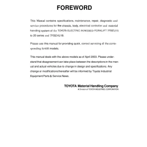 Toyota 7Fbeu15 20 7Fbehu18 Service Manual