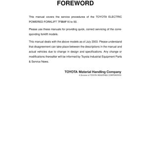 Toyota 7Fbmf16 50 2003 Service Manual