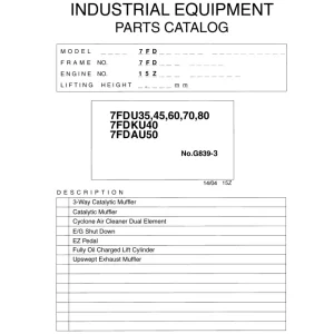 Toyota 7Fdu 35 45 60 70 80 7Fdku40 7Fdau50 Parts Manual