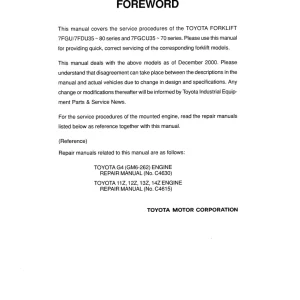 Toyota 7Fgu 7Fdu 35 80 7Fgcu35 70 2000 Service Manual