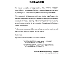 Toyota 7Fgu 7Fdu15 32 7Fgcu20 32 1999 Service Manual