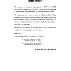 Toyota 7Fgu 7Fdu35 80 7Fgcu35 70 2000 Service Manual