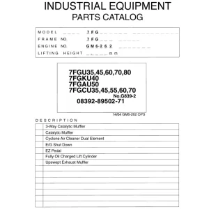 Toyota 7Fgu 7Fgcu 35 45 60 70 80 7Fgku40 7Fgau50 Parts Manual