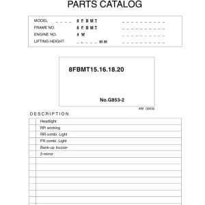 Toyota 8Fbmt 15 16 18 20 Parts Manual