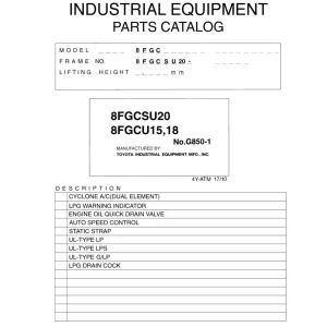 Toyota 8Fgcsu20 8Fgcu15 8Fgcu18 Parts Manual