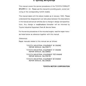 Toyota 6Fg 6Fd 10 30 1994 Service Manual
