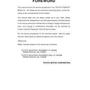 Toyota 6Fgcu 15 30 1995 Service Manual