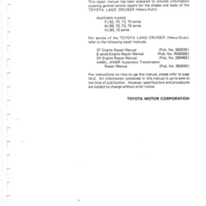Toyota Land Cruiser Fj62 Fj70 Fj73 Fj75 Bj Hj60 Hj75 Service Manual