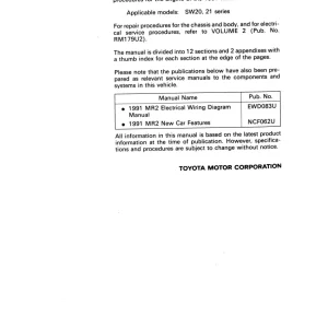 Toyota Mr2 1991 1991 Service Manual