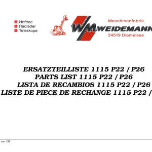 Weidemann 1115 P22 P26 Parts Manual