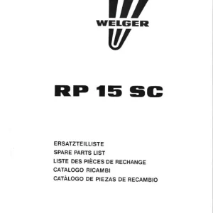 Welger Rp15Sc Parts Manual