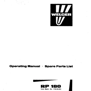 Welger Rp180 Parts Manual