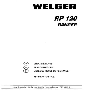 Welger Rp120 Parts Manual