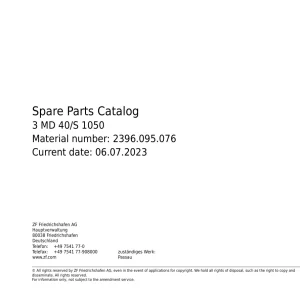 ZF 3Md40S1050 2023 Parts Manual