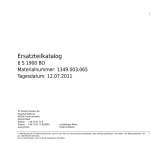 ZF 6S1900Bo 2011 Parts Manual