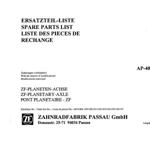 ZF Ap407 1992 Parts Manual