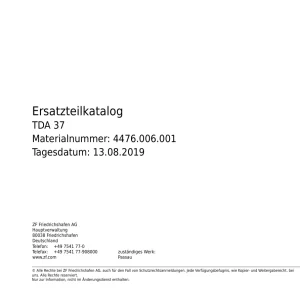 ZF Tda37 2019 Parts Manual