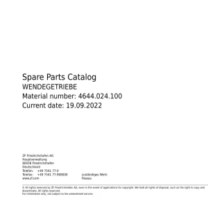 ZF Wendegetriebe 2022 Parts Manual